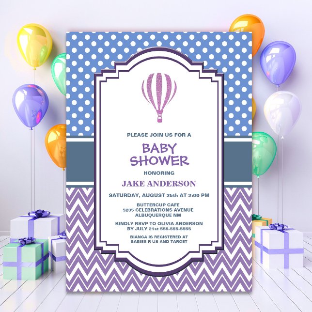 Invitation Baby shower à ballon violet à air chaud (Créateur téléchargé)
