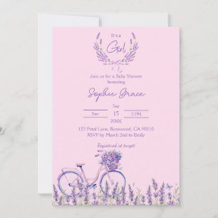 Invitation Baby shower à bicyclette rose et lavande