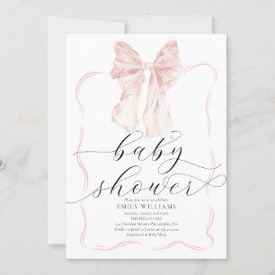 Invitation Baby shower à boue rose - Ruban d'aquarelle minima