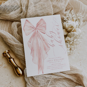 Invitation Baby shower à boue rose - Ruban d'aquarelle minima