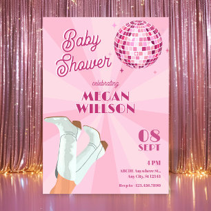 Invitation Baby shower à boules disco bottes super roses