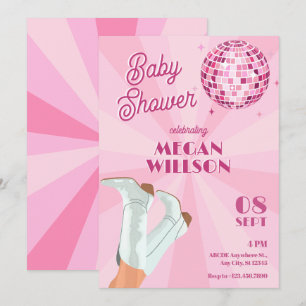 Invitation Baby shower à boules disco bottes super roses