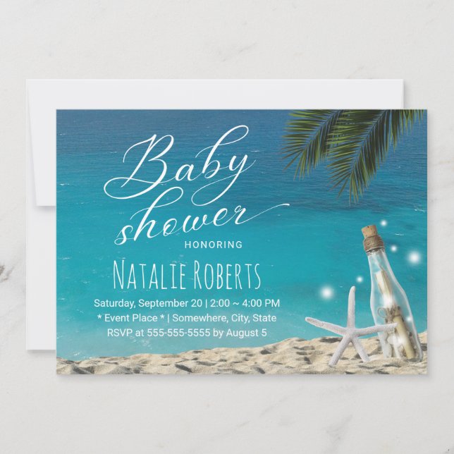 Invitation Baby shower à bouteille Tropical Starfish Beach (Devant)