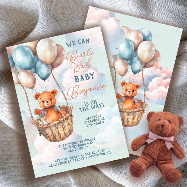 Invitation Baby shower à bulle à air chaud Teddy Bear (Many matching item on this!)