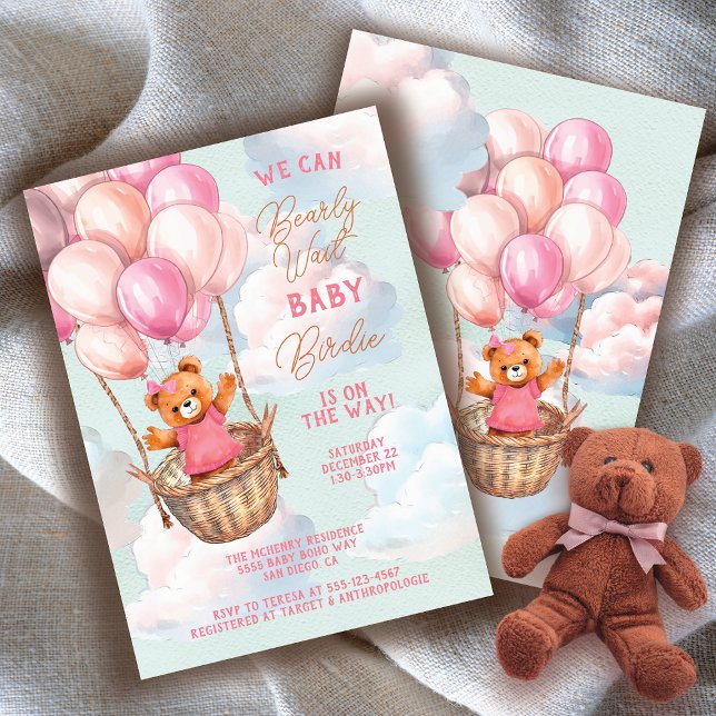 Invitation Baby shower à bulle à air chaud Teddy Bear (Many matching item on this!)