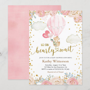 Invitation Baby shower à bulle à l'ours et au rose