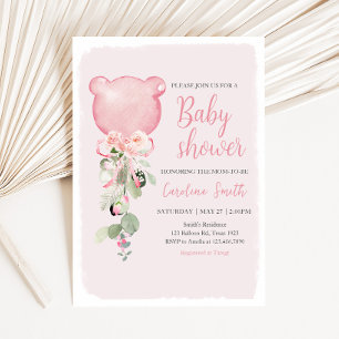 Invitation Baby shower à bulle rose à l'Eucalyptus