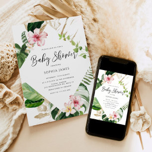 Invitation Baby shower à cadre feuille de palme tropicale