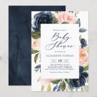Baby shower à cadre floral couleur bleu marine