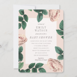 Invitation Baby shower à cadre rose rose rose rose