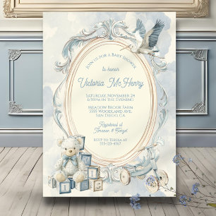 Invitation Baby shower à cadre Toile de Jouy
