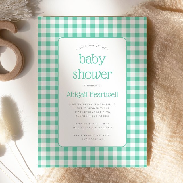 Invitation Baby Shower à carreaux vert menthe (Créateur téléchargé)