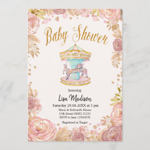 Invitation Baby shower à cheval Carousel Pink Parties scintil