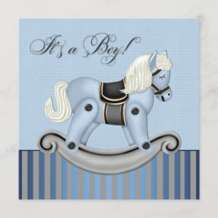 Invitation Baby shower à cheval noir et bleu