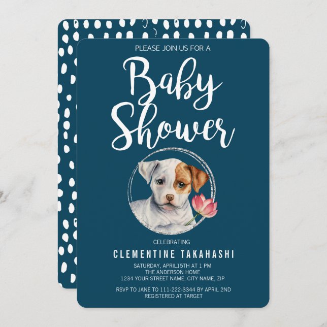 Invitation Baby shower à chiot (Devant / Derrière)