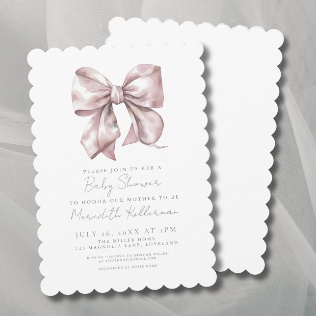 Invitation Baby shower à cou rose (Blush Pink Bow Baby Shower Invitation)
