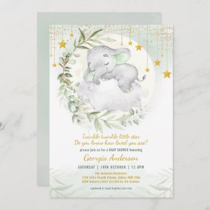 Invitation Baby shower à deux étoiles pour éléphant de verdur