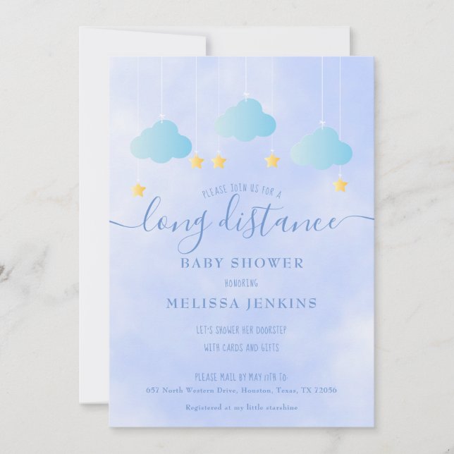 Invitation Baby Shower à Distance Par Courrier Boy Blue (Devant)