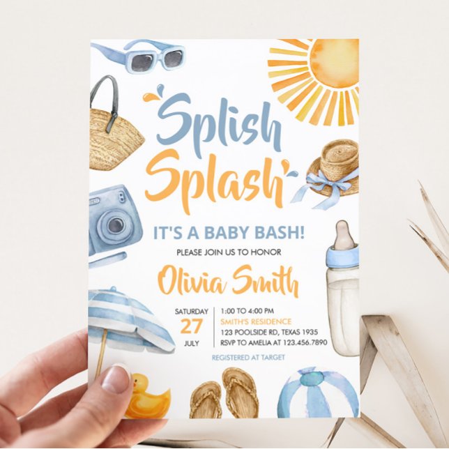 Invitation Baby shower à éclaboussures bleues (Boy Summer Beach Baby Shower Invitation)