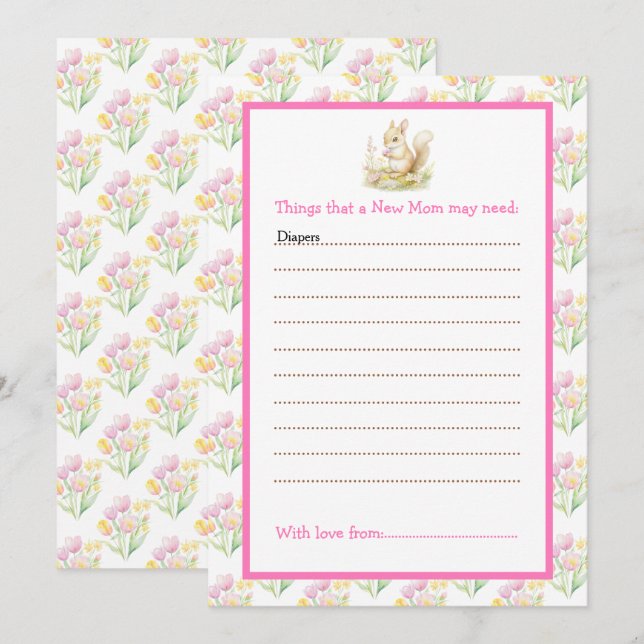 Invitation Baby shower à écureuil de printemps (Devant / Derrière)