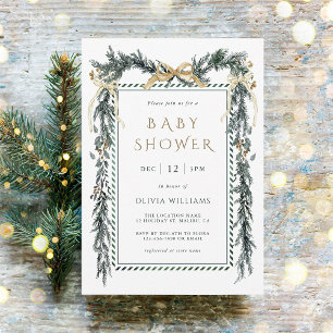 Invitation Baby shower à feuillage persistant Noël Garland