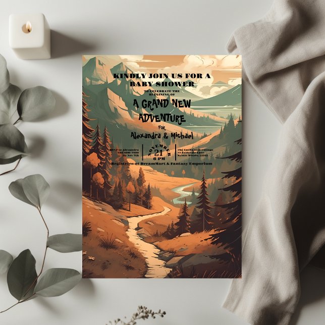 Invitation Baby shower À feuillage persistant Rustic Mountain (Créateur téléchargé)