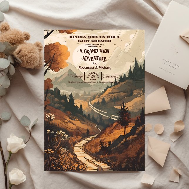 Invitation Baby shower À feuillage persistant Rustic Mountain (Créateur téléchargé)