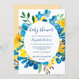 Invitation baby shower à fleurs bleues de tournesol