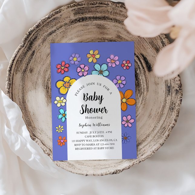 Invitation Baby shower à fleurs de Whimsical - Pêche & Pastel (Créateur téléchargé)