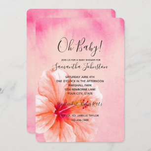Invitation Baby shower à fleurs d'hibiscus rose tropique