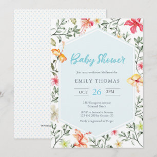 Invitation Baby shower à fleurs tropicales hawaïen