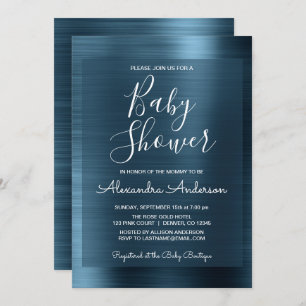 Invitation Baby shower à huile métallique bleu