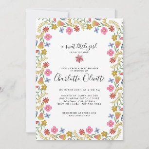 Invitation Baby Shower à la Bordure Florale Fantaisiste