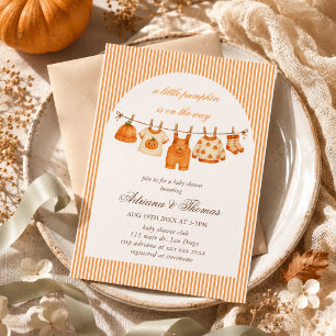 Invitation Baby Shower à la Citrouille sur la Corde à Linge