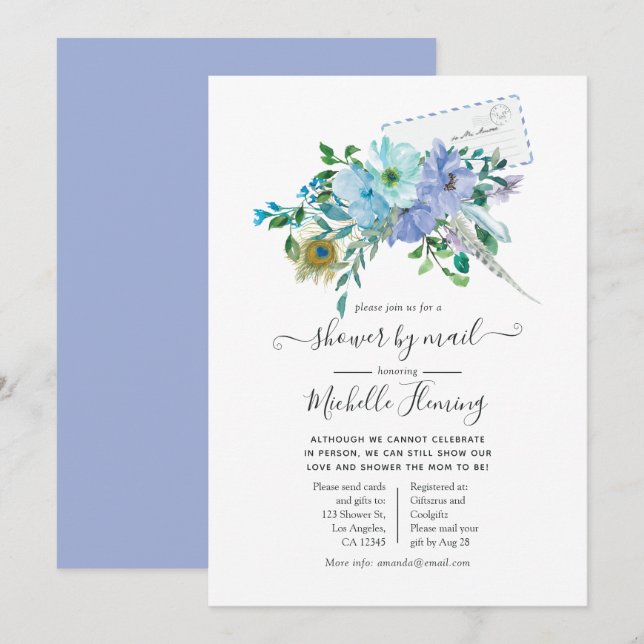 Invitation Baby shower à la menthe bleue par courrier (Devant / Derrière)