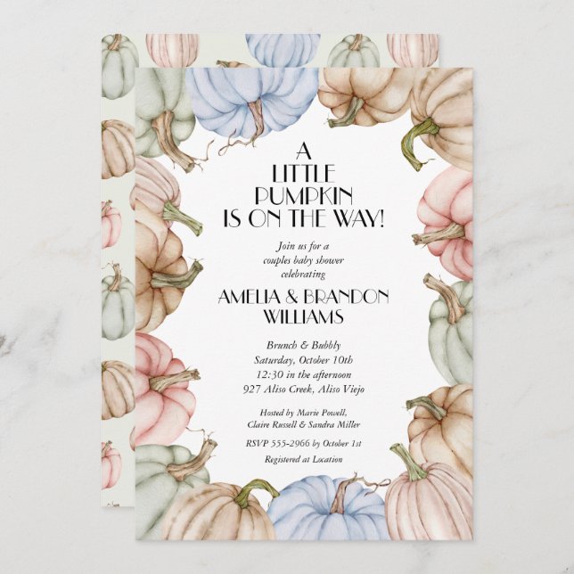 Invitation Baby shower à la menthe Citrouille Pastel (Devant / Derrière)
