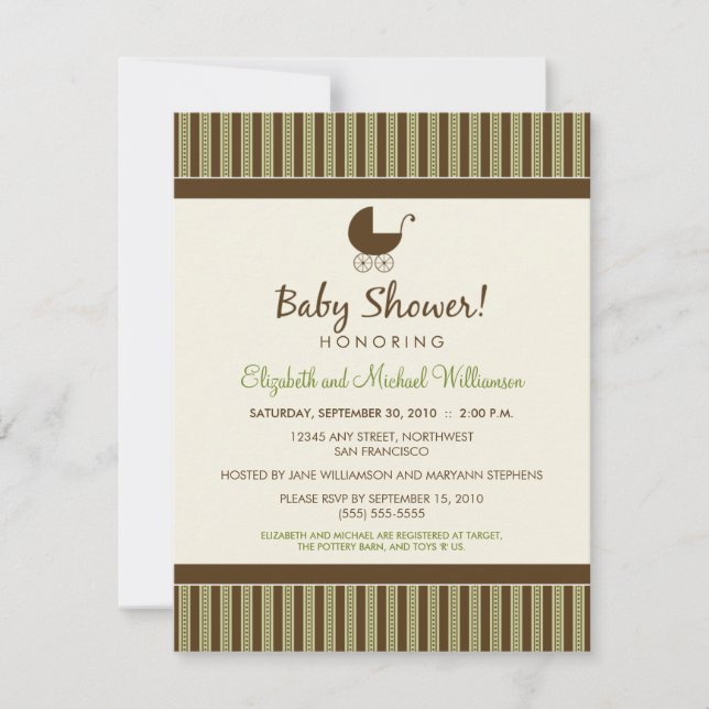 Invitation Baby shower à la mode Stripes (chaux/br (Devant)