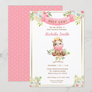 Invitation Baby shower à la vache rose pâle