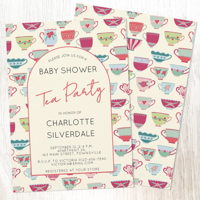 Invitation Baby Shower à l'ancienne Fête du Thé (Vintage modern tea party baby shower invitation with custom text)
