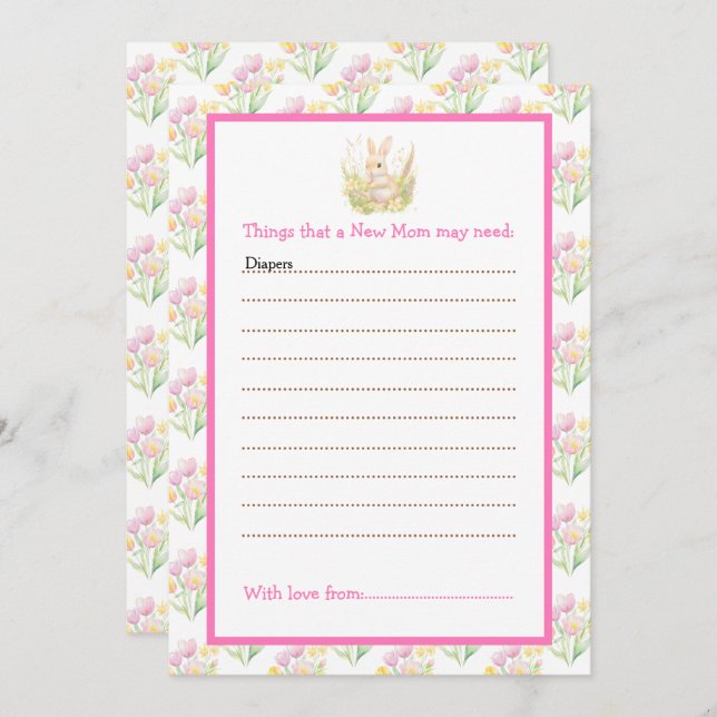 Invitation Baby shower à lapin de printemps (Devant / Derrière)