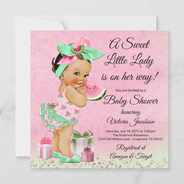 Invitation Baby Shower à l'aquarelle Pastèque (Devant)