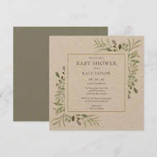Invitation Baby Shower à l'aquarelle rustique de verdure
