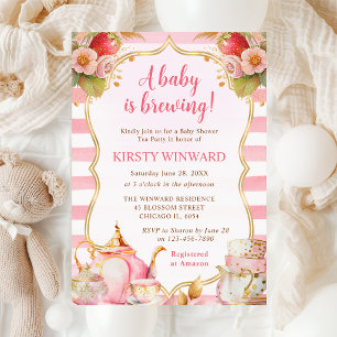 Invitation Baby shower à l'aquarelle sur le thème du thé aux 