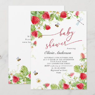 Invitation Baby shower à l'aquarelle tendance Meadow Strawber