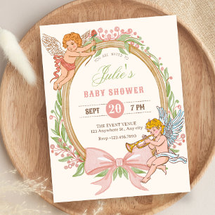 Invitation Baby shower à l'arc-en-ciel floral cupide vintage