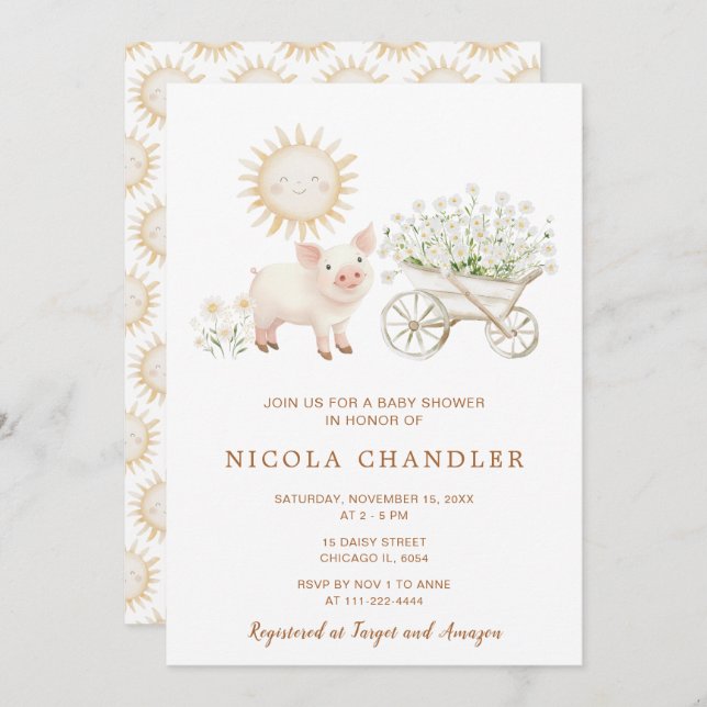 Invitation Baby shower à lessive de porc mignon (Devant / Derrière)