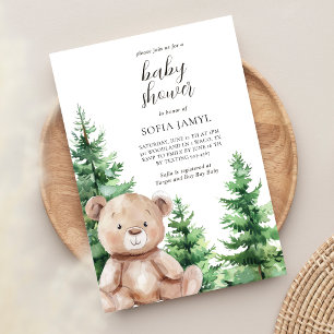 Invitation Baby shower à l'ours en peluche en bois mou