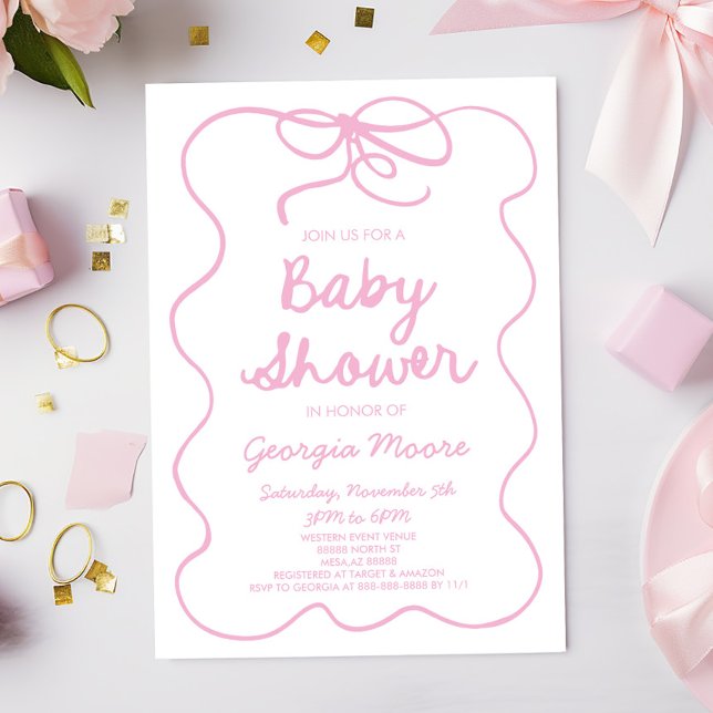 Invitation Baby shower à mâchoires en forme de blanc rose (Créateur téléchargé)