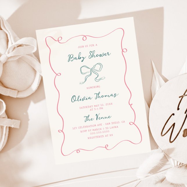 Invitation Baby shower à mâchoires rose-vert (Créateur téléchargé)