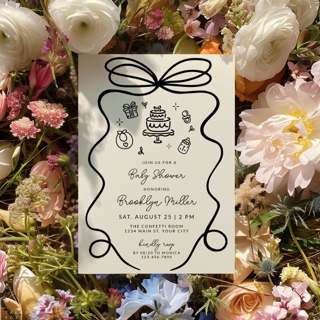 Invitation Baby shower à main fantaisiste (Whimsical Coquette Hand Drawn Baby Shower Invite)